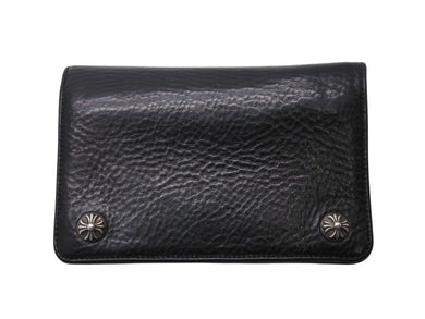 CHROME HEARTS クロムハーツ 2ジップ クロスボタンズ ブラック ヘビーレザー ウォレット 財布 レザー シルバー925 黒 美品 中古 4b003378 