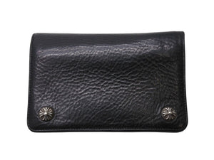 CHROME HEARTS クロムハーツ 2ジップ クロスボタンズ ブラック ヘビーレザー ウォレット 財布 レザー シルバー925 黒 美品 中古 4b003378 