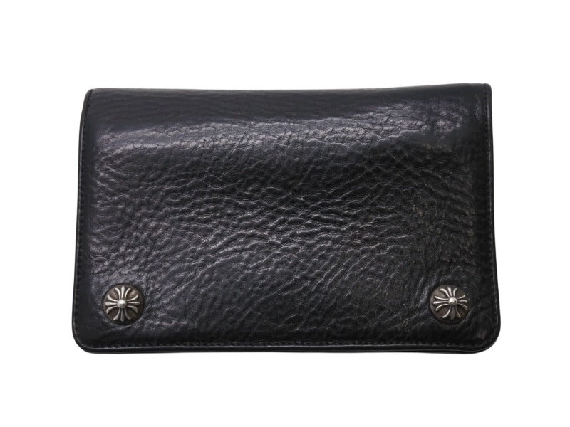 CHROME HEARTS クロムハーツ 2ジップ クロスボタンズ ブラック ヘビーレザー ウォレット 財布 レザー シルバー925 黒 美品 中古 4b003378 