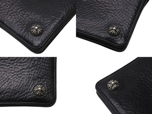 CHROME HEARTS クロムハーツ 2ジップ クロスボタンズ ブラック ヘビーレザー ウォレット 財布 レザー シルバー925 黒 美品 中古 4b003378 