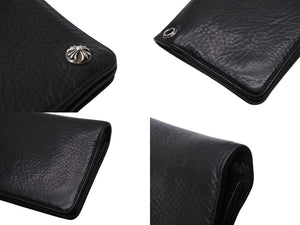 CHROME HEARTS クロムハーツ 2ジップ クロスボタンズ ブラック ヘビーレザー ウォレット 財布 レザー シルバー925 黒 美品 中古 4b003378 