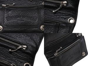 CHROME HEARTS クロムハーツ 2ジップ クロスボタンズ ブラック ヘビーレザー ウォレット 財布 レザー シルバー925 黒 美品 中古 4b003378 
