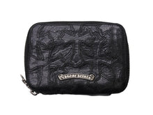 画像をギャラリービューアに読み込む, CHROME HEARTS クロムハーツ バンクローバーセ メタリクロス ラウンドジップレザーウォレット 二つ折り財布 レザー シルバー925 ブラック 美品 中古 4b003383 