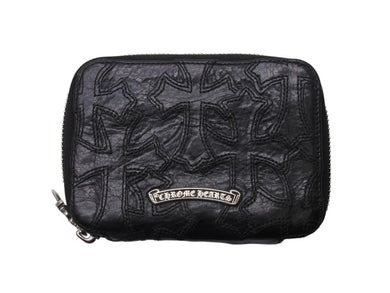 CHROME HEARTS クロムハーツ バンクローバーセ メタリクロス ラウンドジップレザーウォレット 二つ折り財布 レザー シルバー925 ブラック 美品 中古 4b003383 