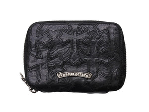 CHROME HEARTS クロムハーツ バンクローバーセ メタリクロス ラウンドジップレザーウォレット 二つ折り財布 レザー シルバー925 ブラック 美品 中古 4b003383 
