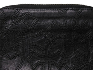 CHROME HEARTS クロムハーツ バンクローバーセ メタリクロス ラウンドジップレザーウォレット 二つ折り財布 レザー シルバー925 ブラック 美品 中古 4b003383 