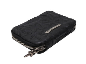 CHROME HEARTS クロムハーツ バンクローバーセ メタリクロス ラウンドジップレザーウォレット 二つ折り財布 レザー シルバー925 ブラック 美品 中古 4b003383 