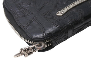 CHROME HEARTS クロムハーツ バンクローバーセ メタリクロス ラウンドジップレザーウォレット 二つ折り財布 レザー シルバー925 ブラック 美品 中古 4b003383 