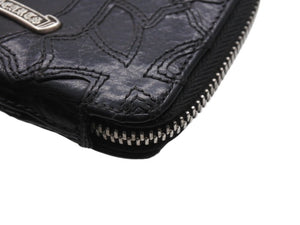CHROME HEARTS クロムハーツ バンクローバーセ メタリクロス ラウンドジップレザーウォレット 二つ折り財布 レザー シルバー925 ブラック 美品 中古 4b003383 