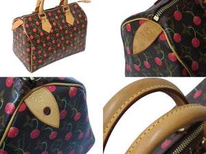 極美品 LOUIS VUITTON ルイヴィトン モノグラムチェリー スピーディ25 ハンドバッグ M95009 村上隆 ブラウン 中古 4b003388
