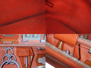 HERMES エルメス アザップロングシルクインヴキー 長財布 A刻印 レザー シルク フランス製 オレンジ シルバー金具 美品 中古 4b003391