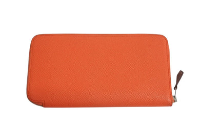 HERMES エルメス アザップロングシルクインヴキー 長財布 A刻印 レザー シルク フランス製 オレンジ シルバー金具 美品 中古 4b003391