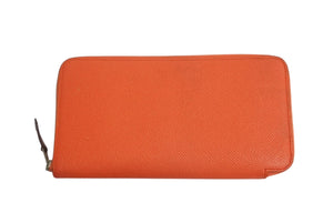 HERMES エルメス アザップロングシルクインヴキー 長財布 A刻印 レザー シルク フランス製 オレンジ シルバー金具 美品 中古 4b003391