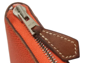 HERMES エルメス アザップロングシルクインヴキー 長財布 A刻印 レザー シルク フランス製 オレンジ シルバー金具 美品 中古 4b003391