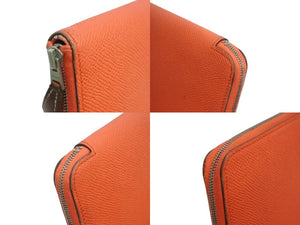 HERMES エルメス アザップロングシルクインヴキー 長財布 A刻印 レザー シルク フランス製 オレンジ シルバー金具 美品 中古 4b003391