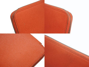 HERMES エルメス アザップロングシルクインヴキー 長財布 A刻印 レザー シルク フランス製 オレンジ シルバー金具 美品 中古 4b003391