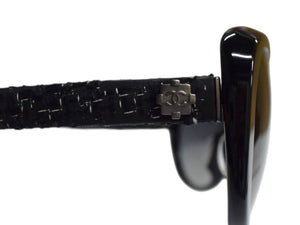CHANEL シャネル ツイード サングラス ブラック プラスチック アイウェア ココマーク 小物 56☐17 5241 シルバー金具 美品 中古 4b003395