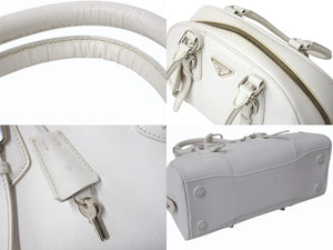 PRADA プラダ ハンドバッグ トライアングル ロゴ バッグ ホワイト サフィアーノレザー シルバー金具 美品 中古 4b003396
