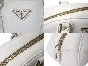 PRADA プラダ ハンドバッグ トライアングル ロゴ バッグ ホワイト サフィアーノレザー シルバー金具 美品 中古 4b003396