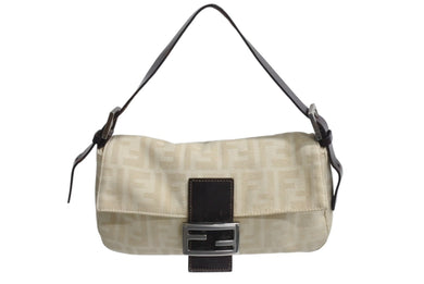 FENDI フェンディ マンマバケット ワンショルダーバッグ 33492 26424 003 キャンバス レザー アイボリー ブラウン 美品 中古 4b003397