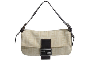 FENDI フェンディ マンマバケット ワンショルダーバッグ 33492 26424 003 キャンバス レザー アイボリー ブラウン 美品 中古 4b003397