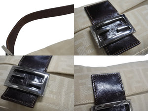 FENDI フェンディ マンマバケット ワンショルダーバッグ 33492 26424 003 キャンバス レザー アイボリー ブラウン 美品 中古 4b003397
