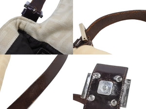 FENDI フェンディ マンマバケット ワンショルダーバッグ 33492 26424 003 キャンバス レザー アイボリー ブラウン 美品 中古 4b003397