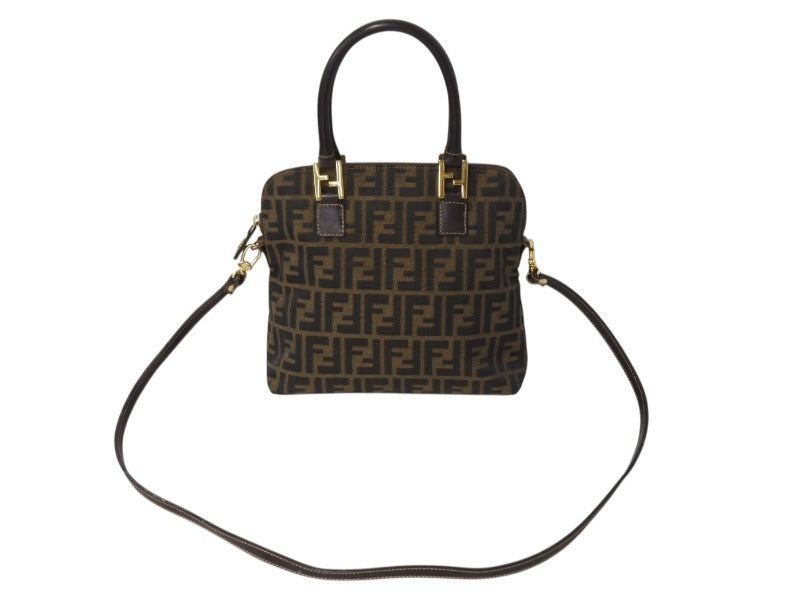 FENDI フェンディ ズッカ柄 2WAY ハンドバッグ ブラウン キャンバス レザー 14967 ロゴ ショルダー ゴールド金具 鞄 美品 中古 4b003400