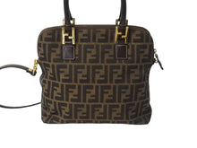 Load image into Gallery viewer, FENDI フェンディ ズッカ柄 2WAY ハンドバッグ ブラウン キャンバス レザー 14967 ロゴ ショルダー ゴールド金具 鞄 美品 中古 4b003400