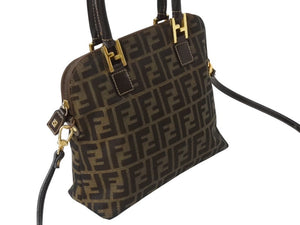 FENDI フェンディ ズッカ柄 2WAY ハンドバッグ ブラウン キャンバス レザー 14967 ロゴ ショルダー ゴールド金具 鞄 美品 中古 4b003400