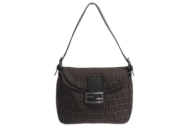 FENDI フェンディ マンマバケット ワンショルダーバッグ ズッカ柄 キャンバス レザー ブラウン ブラックメタル金具 美品 中古 4b003401