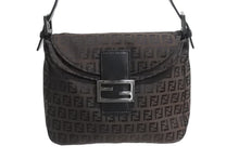 Load image into Gallery viewer, FENDI フェンディ マンマバケット ワンショルダーバッグ ズッカ柄 キャンバス レザー ブラウン ブラックメタル金具 美品 中古 4b003401