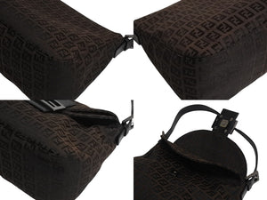 FENDI フェンディ マンマバケット ワンショルダーバッグ ズッカ柄 キャンバス レザー ブラウン ブラックメタル金具 美品 中古 4b003401
