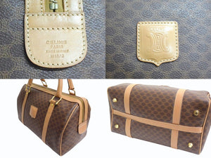 CELINE セリーヌ マカダム柄 ハンドバッグ ベージュ ブラウン PVC レザー ミニボストン ロゴ 鞄 ゴールド金具 美品 中古 4b003405