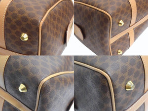 CELINE セリーヌ マカダム柄 ハンドバッグ ベージュ ブラウン PVC レザー ミニボストン ロゴ 鞄 ゴールド金具 美品 中古 4b003405