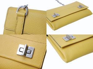 PRADA プラダ チェーンショルダーバッグ サフィアーノレザー ターンロック イエロー ロゴ金具 シルバー金具 美品 中古 4b003420
