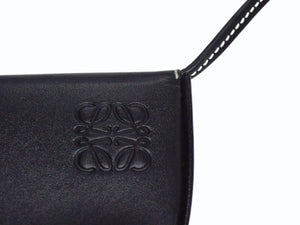 極美品 LOEWE ロエベ ヒールポーチ ミニ ショルダーストラップ付きコインケース 小物 スペイン製 レザー ブラック 中古 4b003421