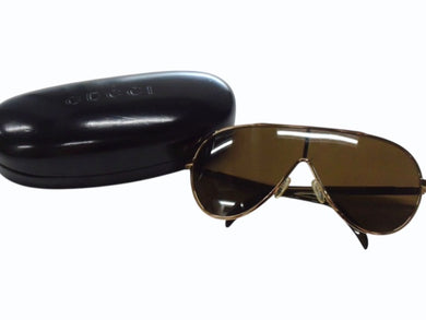 GUCCI グッチ GG柄 サングラス ブラウン アイウェアモニター GG1650 ゴールド金具 ティアドロップ 美品 中古 4b003423 