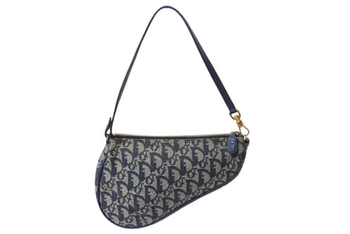 CHRISTIAN DIOR クリスチャンディオール トロッター サドルバッグ ワンショルダーバッグ サドルポーチ ネイビー 美品 中古 4b003431