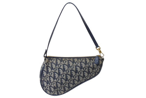 CHRISTIAN DIOR クリスチャンディオール トロッター サドルバッグ ワンショルダーバッグ サドルポーチ ネイビー 美品 中古 4b003431