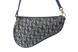 CHRISTIAN DIOR クリスチャンディオール トロッター サドルバッグ ワンショルダーバッグ サドルポーチ ネイビー 美品 中古 4b003431