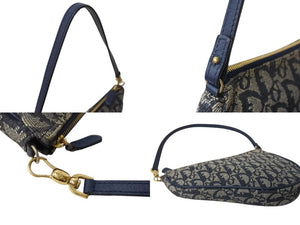 CHRISTIAN DIOR クリスチャンディオール トロッター サドルバッグ ワンショルダーバッグ サドルポーチ ネイビー 美品 中古 4b003431