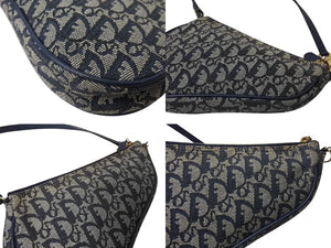 CHRISTIAN DIOR クリスチャンディオール トロッター サドルバッグ ワンショルダーバッグ サドルポーチ ネイビー 美品 中古 4b003431