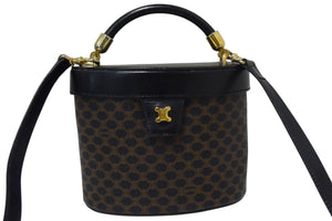 CELINE セリーヌ ハンドバッグ ミニバッグ ショルダーバッグ バニティ マカダム柄 レザー ブラック ブラウン 美品 中古 4b003432