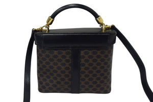 CELINE セリーヌ ハンドバッグ ミニバッグ ショルダーバッグ バニティ マカダム柄 レザー ブラック ブラウン 美品 中古 4b003432
