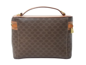 CELINE セリーヌ マカダム柄 ハンドバッグ バニティバック 化粧ポーチ PVC レザー DM95 ブラウン ゴールド金具 美品 中古 4b003433