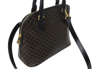 極美品 CELINE セリーヌ ハンドバッグ ショルダーバッグ 2way マカダム柄 フィービー期 DM99/1 PVC レザーブラック ブラウン ゴールド金具 中古 4b003434