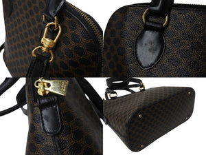 極美品 CELINE セリーヌ ハンドバッグ ショルダーバッグ 2way マカダム柄 フィービー期 DM99/1 PVC レザーブラック ブラウン ゴールド金具 中古 4b003434