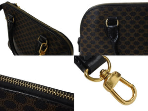 極美品 CELINE セリーヌ ハンドバッグ ショルダーバッグ 2way マカダム柄 フィービー期 DM99/1 PVC レザーブラック ブラウン ゴールド金具 中古 4b003434