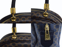 Load image into Gallery viewer, CELINE セリーヌ マカダム柄 ハンドバッグ ブラック ブラウン ミニボストン ロゴ PVC レザー MC96 ゴールド金具 鞄 美品 中古 4b003443